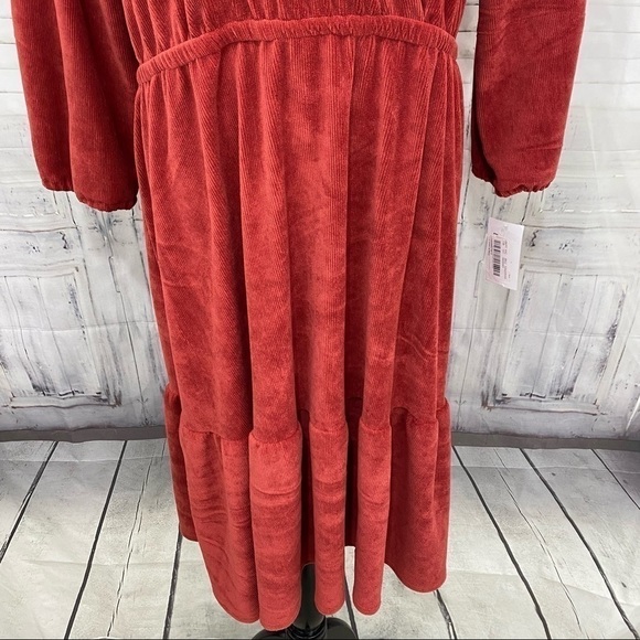 Moa Moa Plus Size 1X Red Corduroy Dress V Neck 3/4 Sleeve Pullover Fit & Flare - Picture 3 of 9